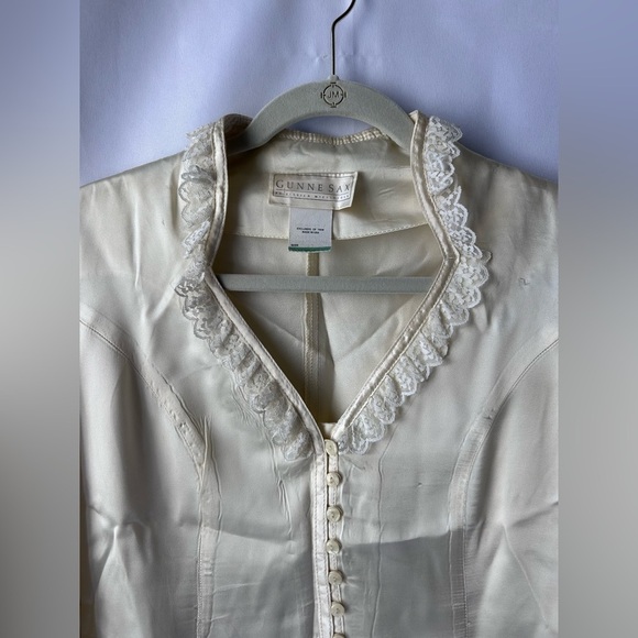 Gunnies Gunne Sax Vintage Blouse Top Lace Ribbon Trim - Picture 3 of 5